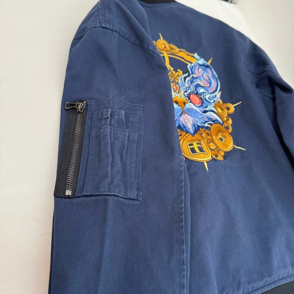 Bibi Sama Zodiac RAT Blue Bomber Jacket Size XS-Small Embroidered Unisex